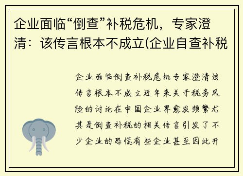 企业面临“倒查”补税危机，专家澄清：该传言根本不成立(企业自查补税)