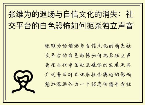张维为的退场与自信文化的消失：社交平台的白色恐怖如何扼杀独立声音
