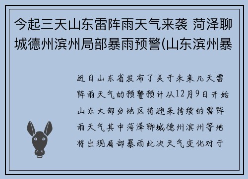 今起三天山东雷阵雨天气来袭 菏泽聊城德州滨州局部暴雨预警(山东滨州暴雨预警最新消息)